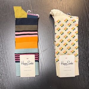 Happy Socks Men’s Striped Crew Socks in Yellow, Orange, Blue and Pink